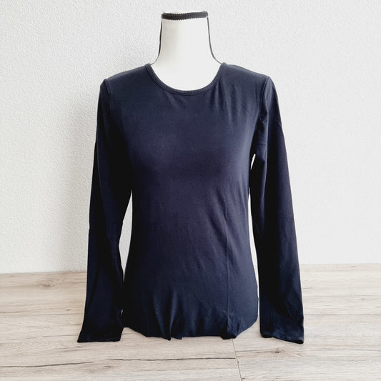 T-shirt noir col rond et manches longues (SIZE : XS)