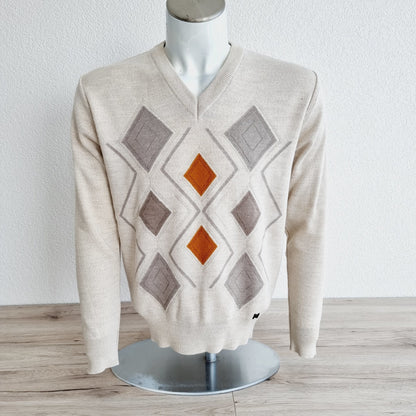 Pullover col en V motif argyle (SIZE : M)