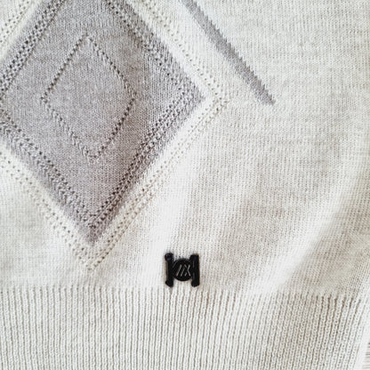 Pullover col en V motif argyle (SIZE : M)