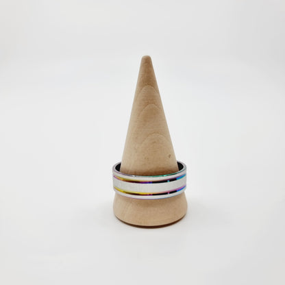 Bague argentée - 2 rainures irisées (SIZE : 22) - Modèle n°1