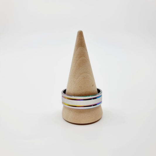 Bague argentée - 2 rainures irisées (SIZE : 22) - Modèle n°1