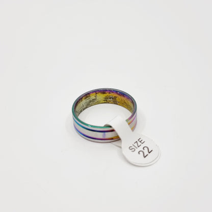 Bague argentée - 2 rainures irisées (SIZE : 22) - Modèle n°1