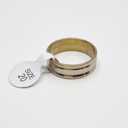 Bague argentée - 2 rainures dorées (SIZE : 20) - Modèle n°13
