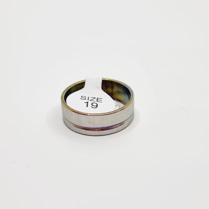 Bague argentée - rainure irisée (SIZE : 19) - Modèle n°18