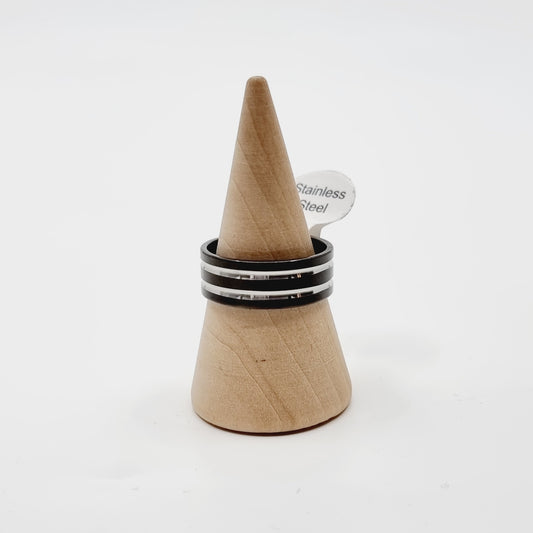 Bague noire - 2 rainures argentée (SIZE : 18) - Modèle n°25