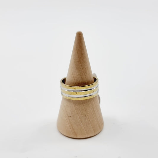 Bague dorée - 2 rainures argentées (SIZE : 17) - Modèle n°33
