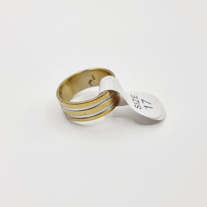 Bague dorée - 2 rainures argentées (SIZE : 17) - Modèle n°33