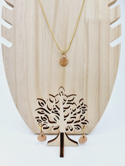 Collier & boucles d'oreilles - coquillage rose