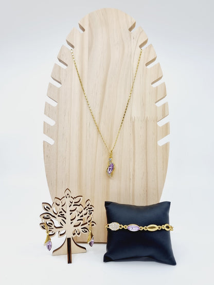 Collier, bracelet & boucles d'oreilles - perles mauve