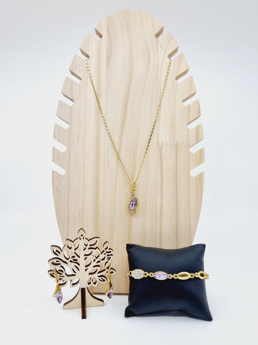 Collier, bracelet & boucles d'oreilles - perles mauve