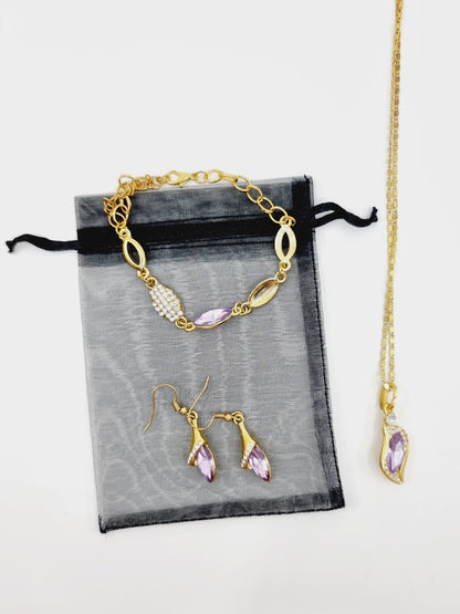 Collier, bracelet & boucles d'oreilles - perles mauve