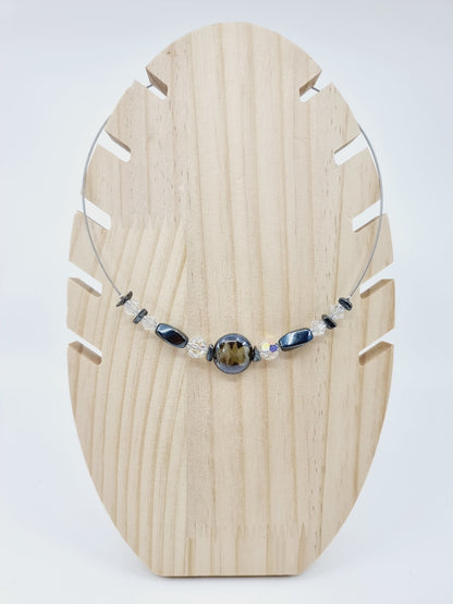 Collier cerceau - perles imitation pierre pyrite