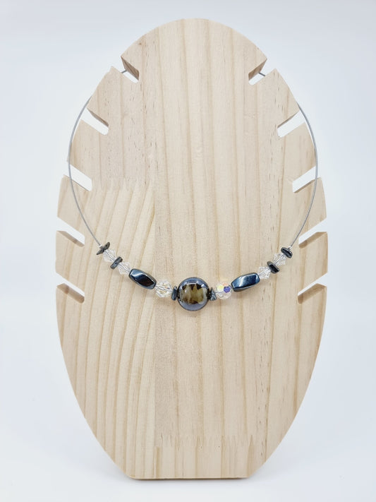 Collier cerceau - perles imitation pierre pyrite