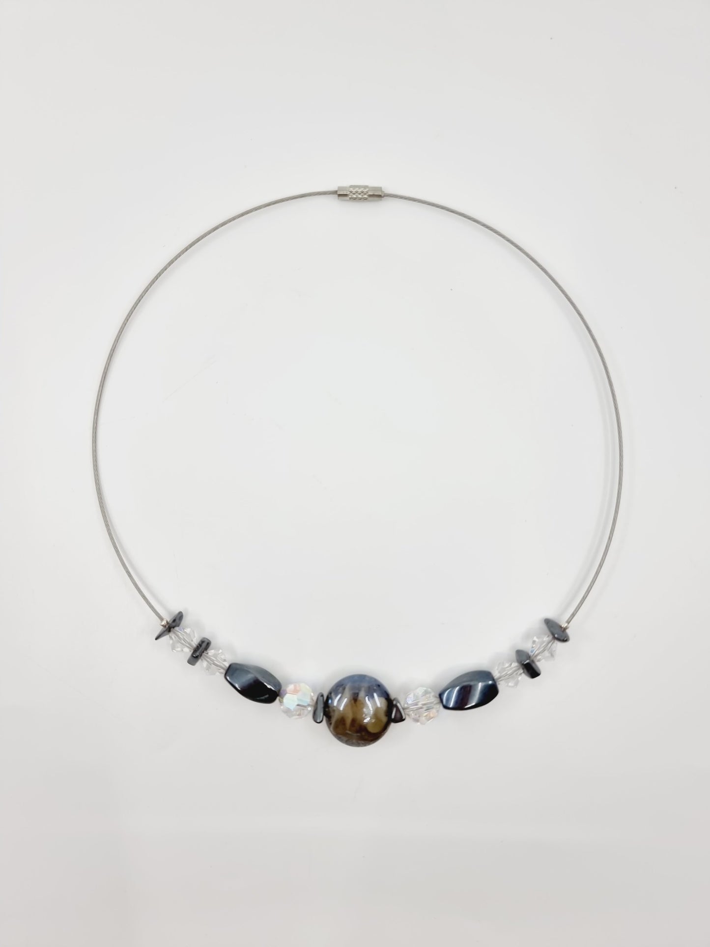 Collier cerceau - perles imitation pierre pyrite