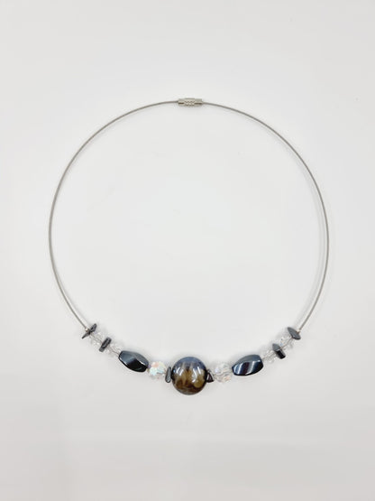 Collier cerceau - perles imitation pierre pyrite