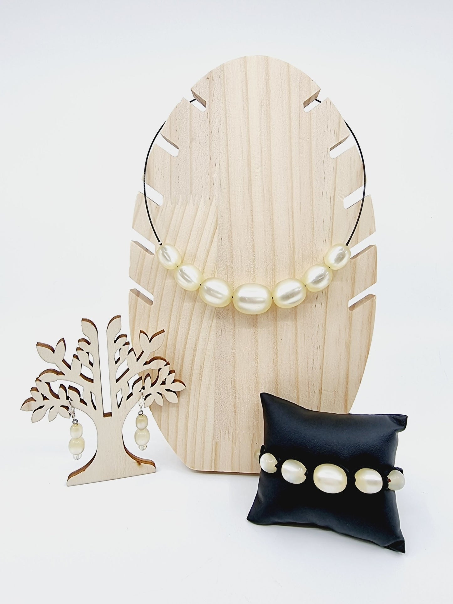 Collier cerceau, bracelet & boucles d'oreilles - perles nacrées