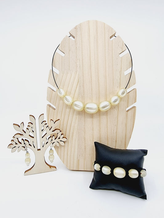 Collier cerceau, bracelet & boucles d'oreilles - perles nacrées