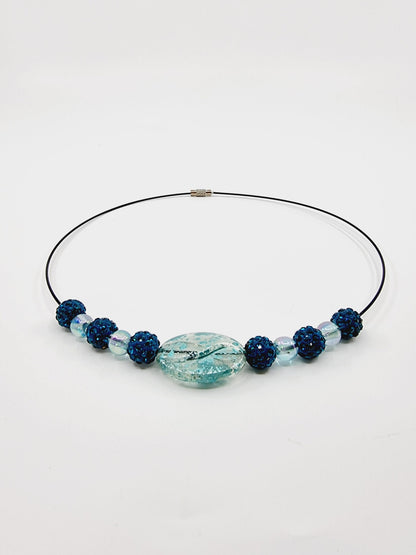 Collier cerceau, bracelet & boucles d'oreilles - perles nuance de bleu