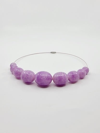 Collier cerceau, bracelet & boucles d'oreilles - perles couleur parme