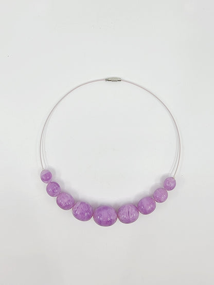 Collier cerceau, bracelet & boucles d'oreilles - perles couleur parme