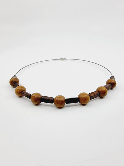 Collier cerceau, bracelet & boucles d'oreilles - perles en bois