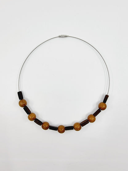 Collier cerceau, bracelet & boucles d'oreilles - perles en bois