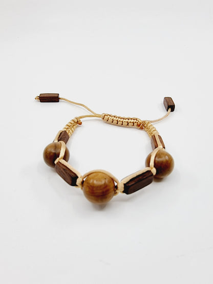 Collier cerceau, bracelet & boucles d'oreilles - perles en bois