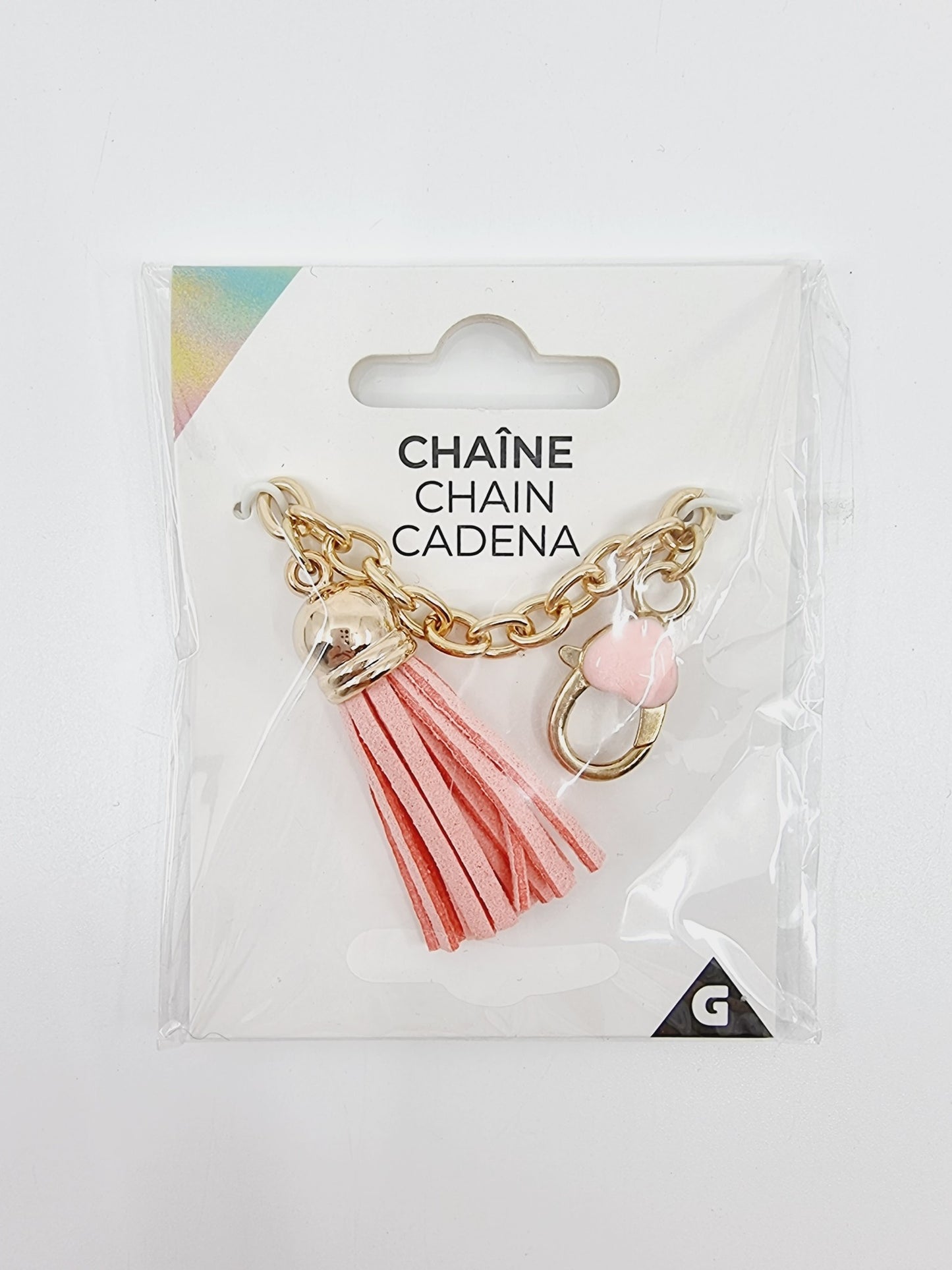 Porte-clés chaîne - pompon rose