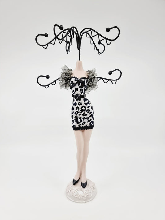 Support à bijoux - robe noire & blanche