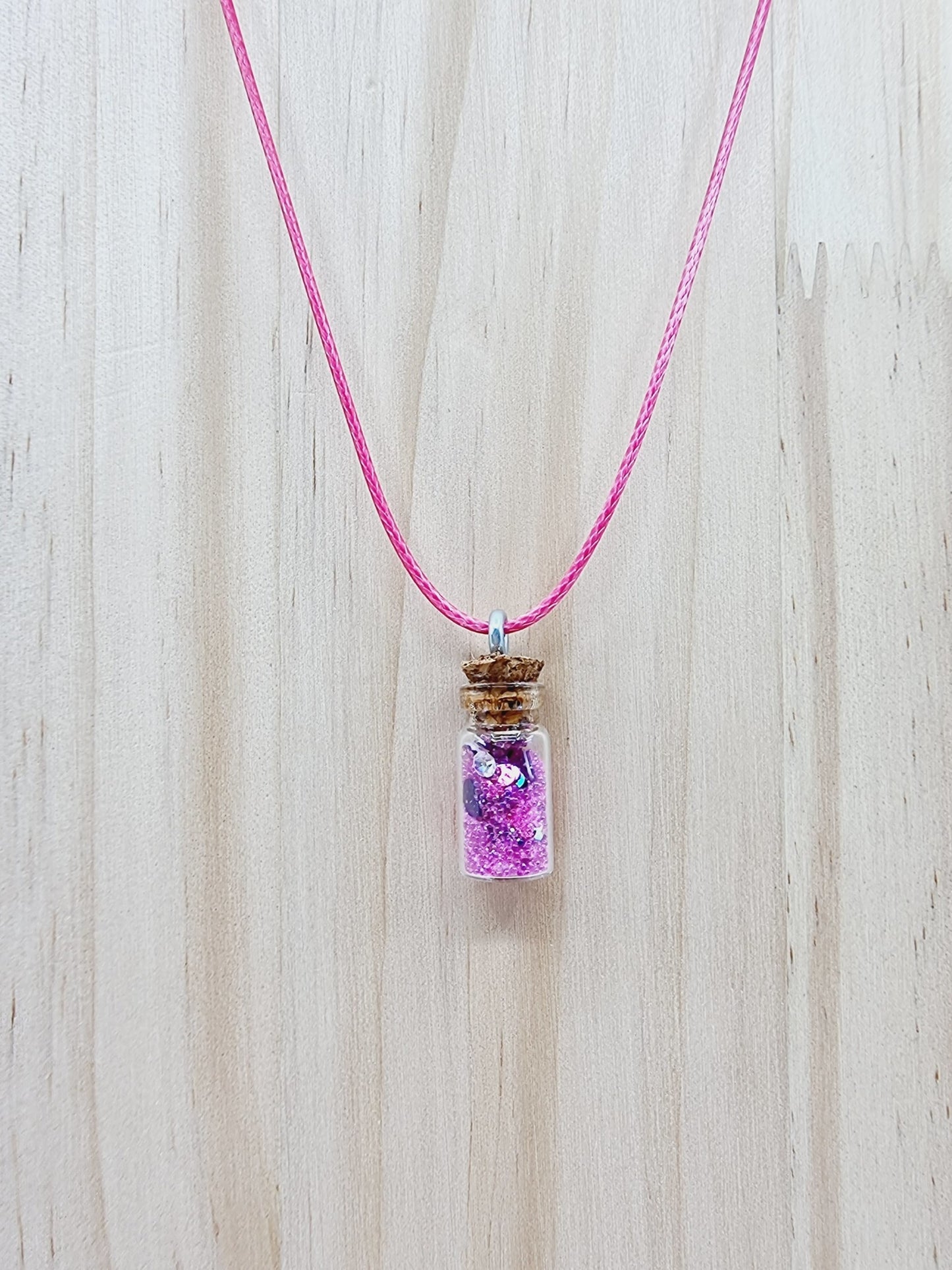 Collier fiole - rose/violette