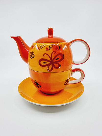 Théière avec soucoupe & tasse - Papillon