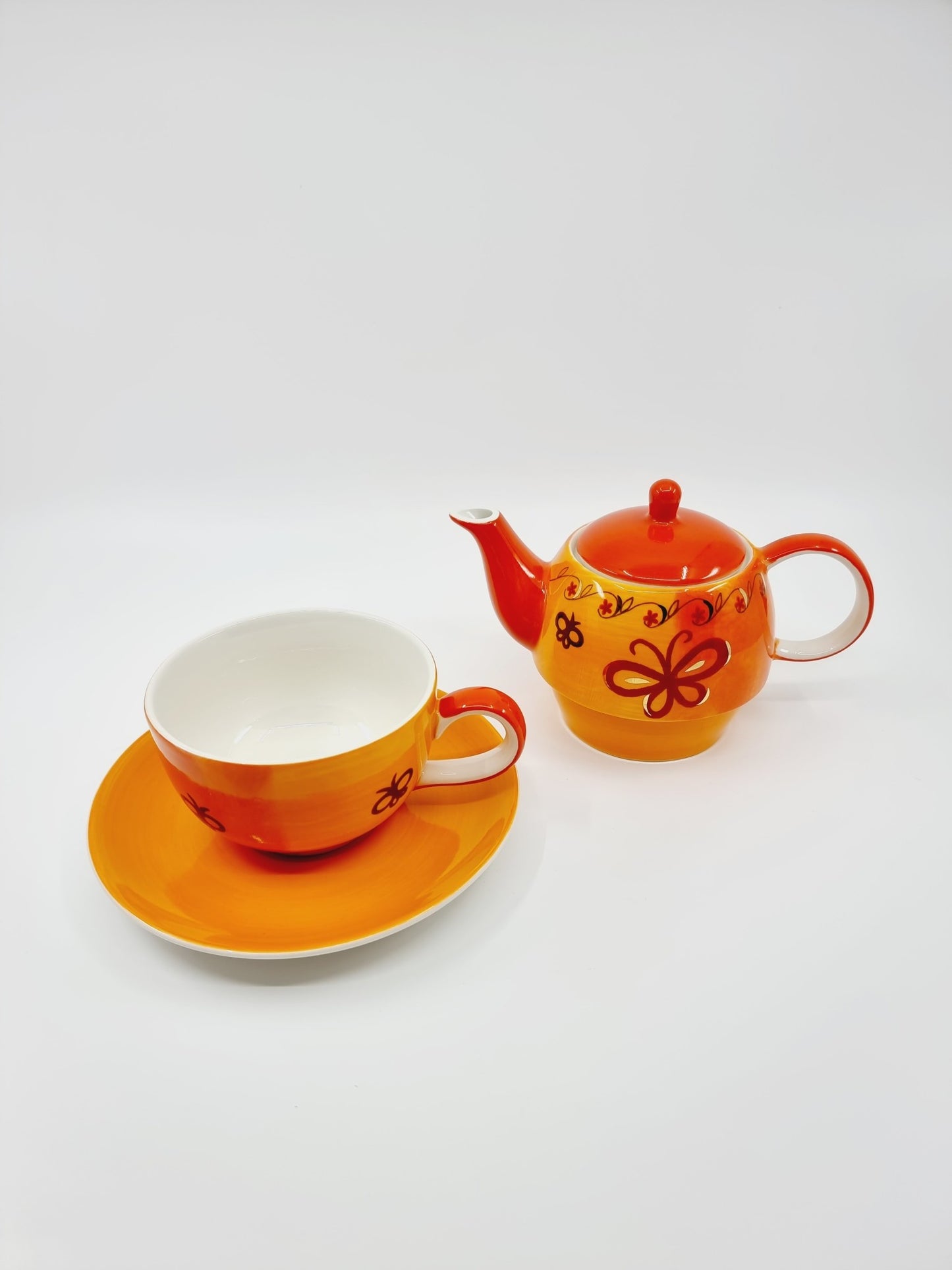 Théière avec soucoupe & tasse - Papillon