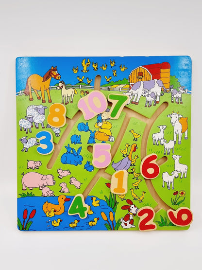 Labyrinthe en bois - Chiffres et animaux de la ferme