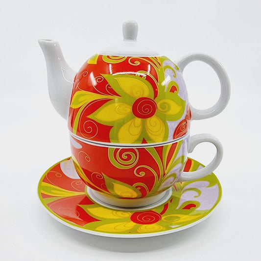 Théière avec soucoupe & tasse - Fleur jaune