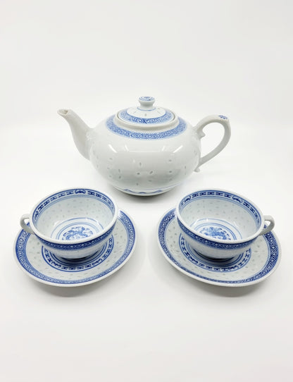 Théière avec 2 tasses et leur soucoupe - Chinoise