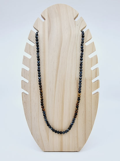 Collier perles marbrées brunes & grises