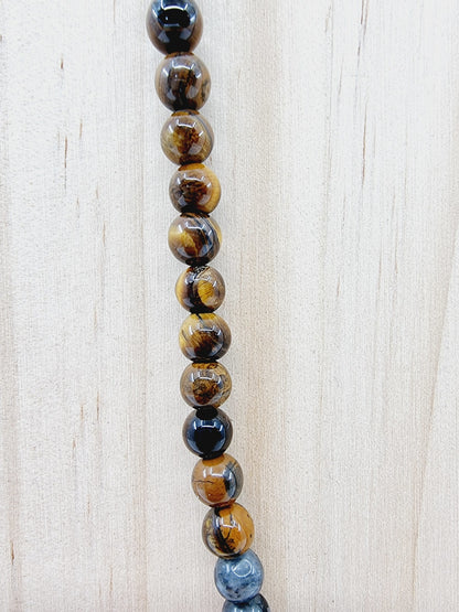 Collier perles marbrées brunes & grises