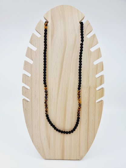 Collier perles marbrées brunes & noires