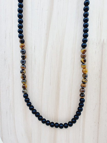 Collier perles marbrées brunes & noires