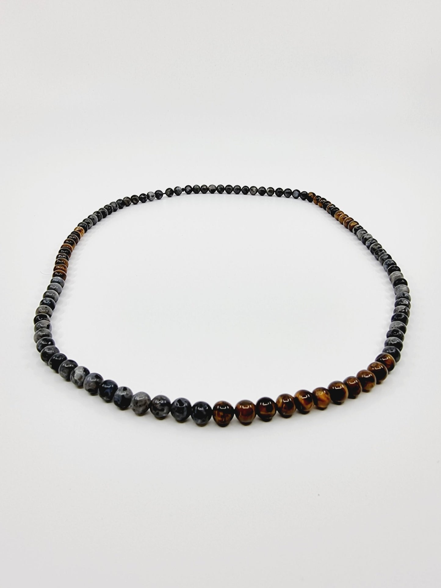 Collier perles marbrées brunes & grises