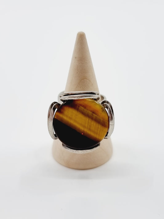 Bague oeil de tigre en argent 925 (SIZE : 56 à 58)