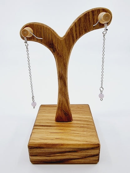 Boucles d'oreilles longues - boule rose quartz