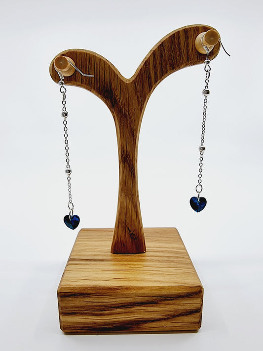 Boucles d'oreilles longues - coeur bleu