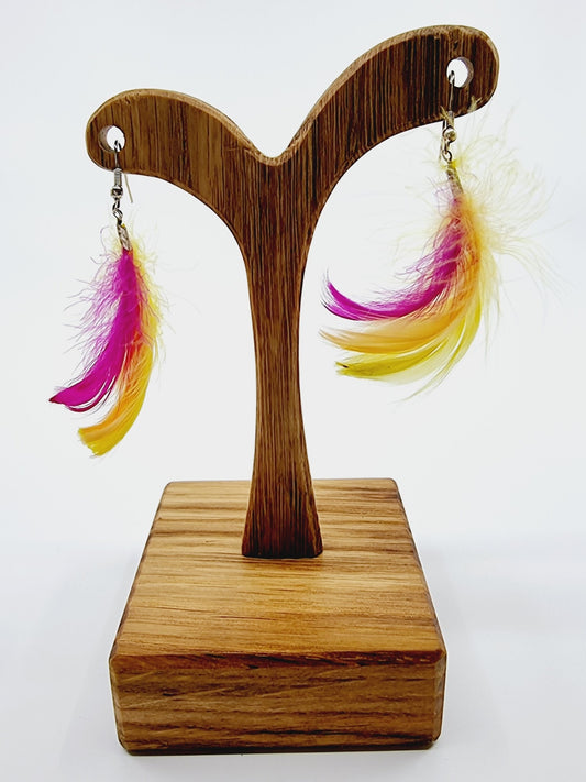 Boucles d'oreilles plumes - rose/jaune
