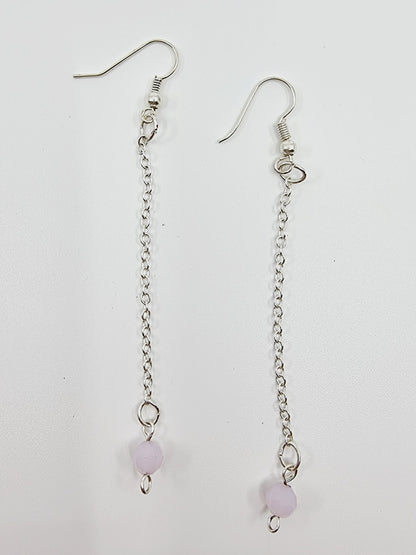 Boucles d'oreilles longues - boule rose quartz