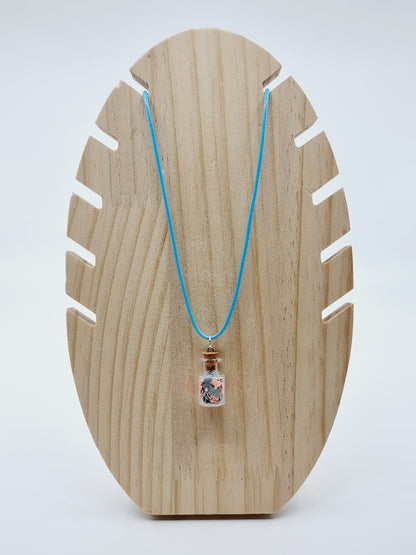 Collier fiole - étoiles roses/bleues pâles