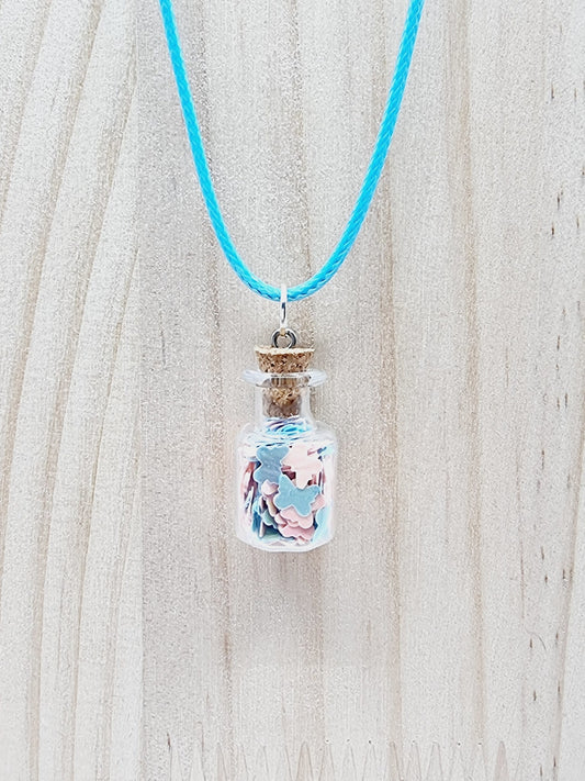 Collier fiole - étoiles roses/bleues pâles