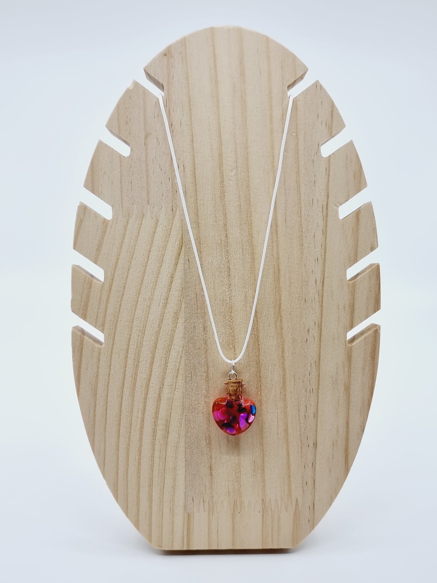 Collier fiole - coeur rose avec paillettes