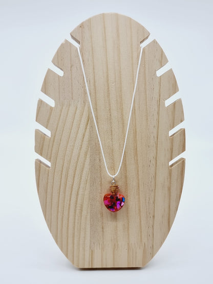 Collier fiole - coeur rose avec paillettes