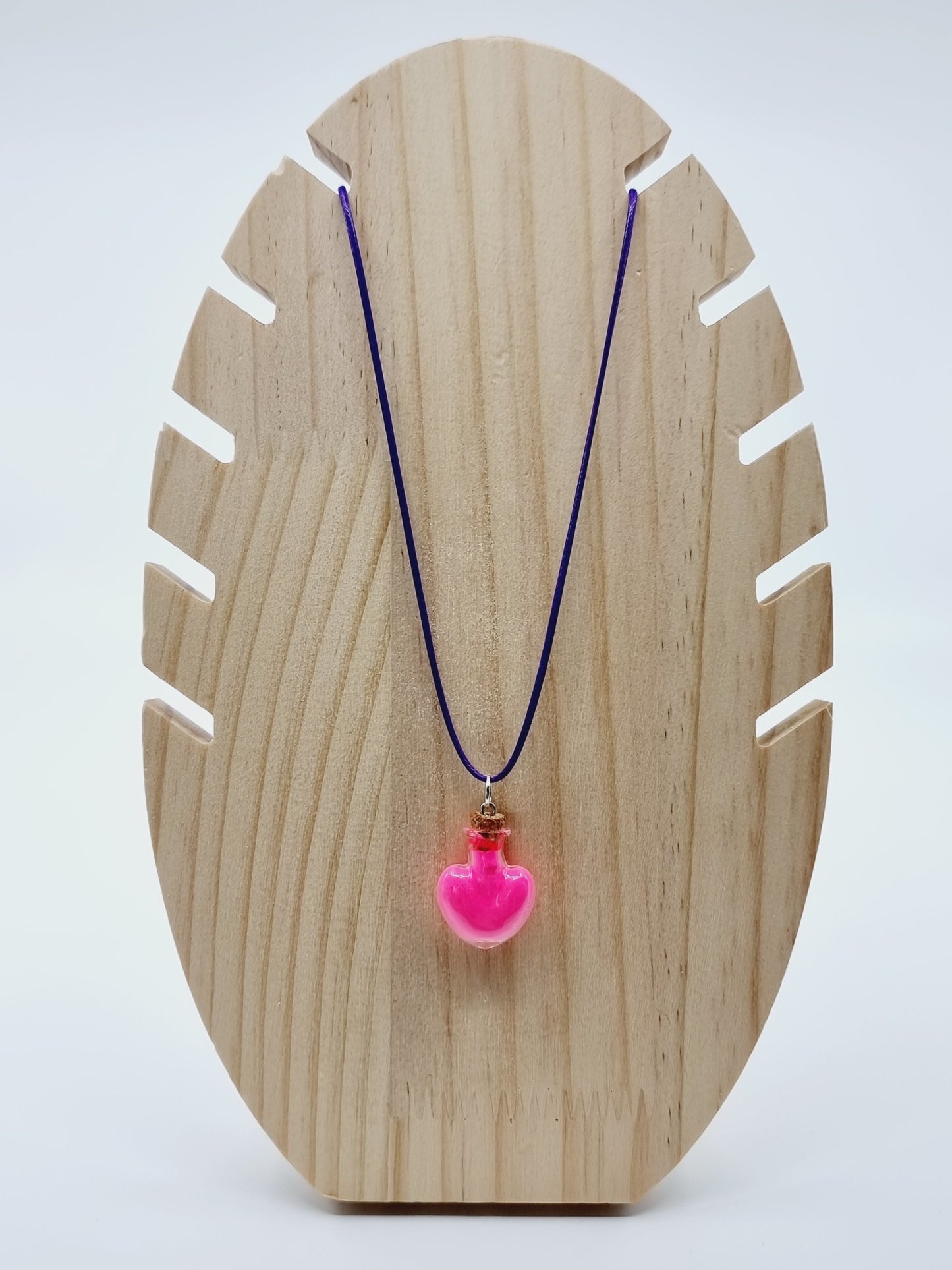 Collier fiole - coeur rose fluo